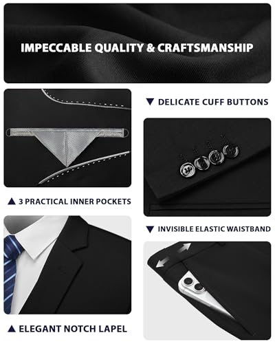 Image of Cooper & Nelson Men's Suit Slim Fit, 3 Piece Suits for Men, One Button Solid Jacket Vest Pants with Tie, Tuxedo Set
