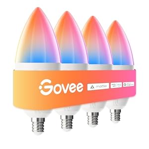 Govee E12 Led Bulb, Smart Light Bulbs Work with Matter, Alexa, Google Assistant, WiFi Candelabra Bulbs 40 Watt Equivalent, RGBWW Color Changing Light Bulb, 2.4Ghz Only, 450 LM, 4 Pack