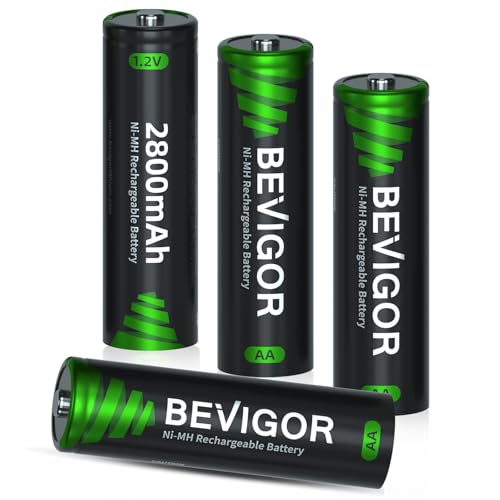 BEVIGOR Lot De 4 Piles Rechargeables AA 2800mAh NiMH, Haute Capacité, Préchargées
