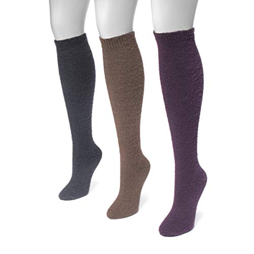 MUK LUKS Women's 3 Pair Pack Fuzzy Yarn Knee High Socks - Jewel