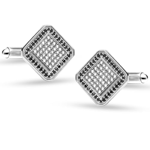 LeCalla 925 Sterling Silver Cufflinks for Men | Cubic Zirconia Square Cuff Links Gifts for Men, Husband | Shirt Cufflinks for Groom
