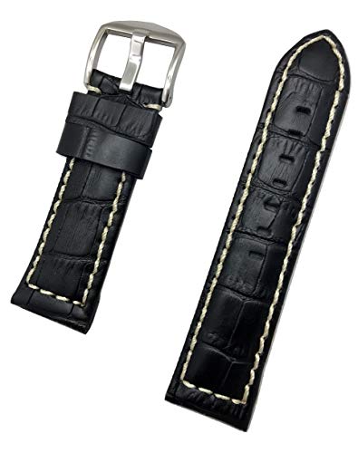Newlife 24Mm Black Leather Watch Band Compatible With Panerai | Solid Alligator Crocodile Grain, Thick, Medium Padded Replacement Wrist Strap Bracelet That Brings To Any Watch (Mens Standard Length) #TOP28