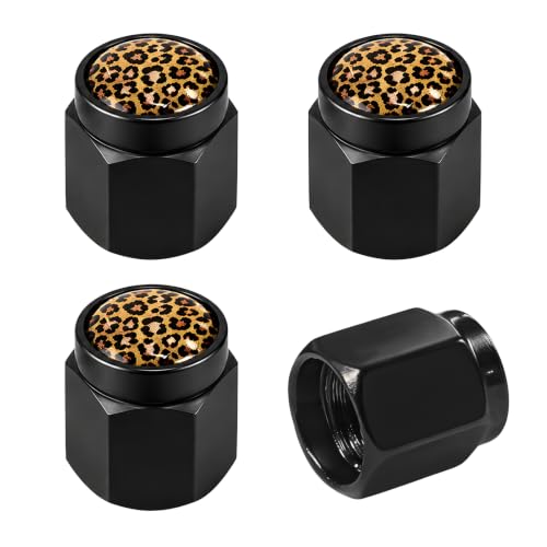 HDFES 4 PCS Cute Car Tire Valve Stem Covers, Leopard Print