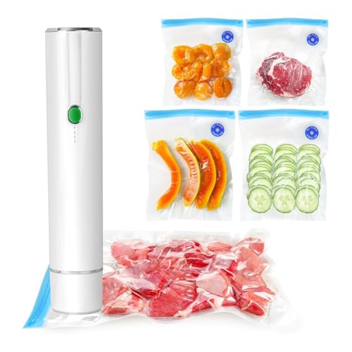 Juqoyue Selladora Al Vacío para Alimentos: Envasadora Al Vacío de Alimentos Inalámbrica de Mano con 10 Bolsas Selladoras, para Conservación de Alimentos y Frescura
