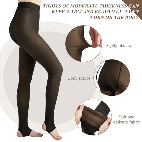 Image of Eurzom 3 Pairs Fleece Lined Stirrup Tights Women Fake Translucent Thermal Elastic Skin Colored Tights Warm Pantyhose
