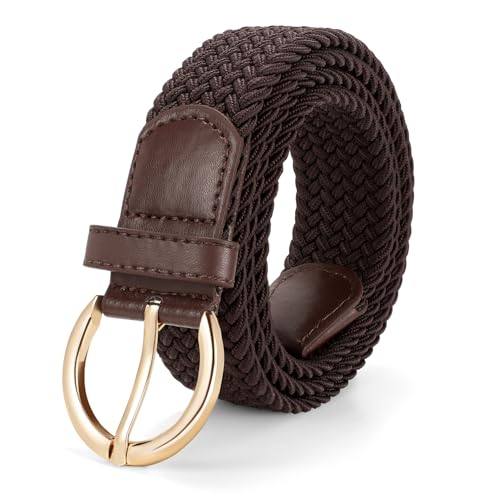 Image of JASGOOD Women Men Braided Woven Elastic Stretch Waist Belt Golf Canvas Fabric Casual Belt for Jeans Pants