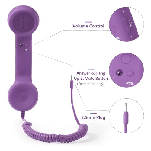 Vintage Retro Telefonlur med USB-C och 3,5 mm Uttag (Lila)