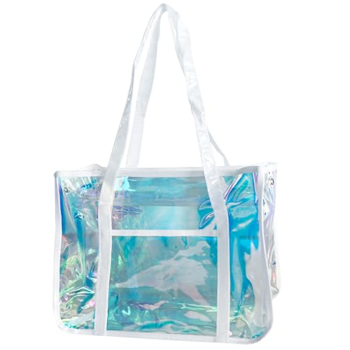 ONEART Holographic Clear Tote Bags, Waterproof Shoulder Bag, Clear Tote Bag with Zipper, Unisex Handbag