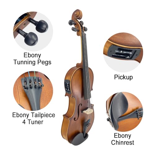 Image of Acoustic Violin 4 /4, 4 Strings Electric violin Maple Spruce Solid Wood Body, Ebony Fittings with Case, Bow, Accessories