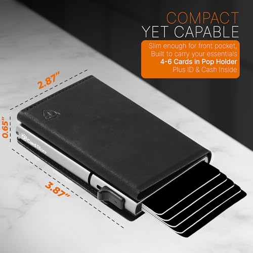 Image of Conceal Plus Card Blocr Pop Up Wallet for Men | RFID Blocking Slim Metal Card Holder | Minimalist One Click Card Ejector Wallet | Holds 4-6 Cards | Black PU Leather & Titanium