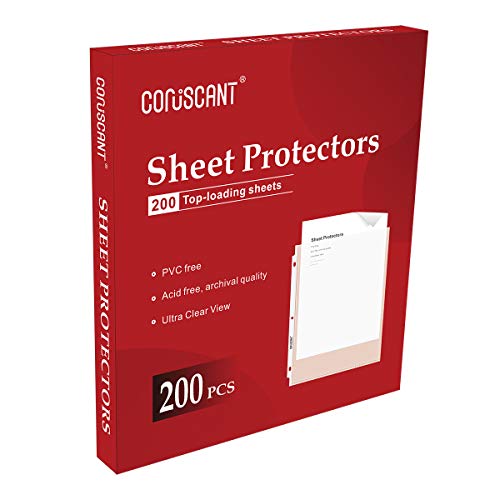 Coruscant 200 Sheet Protectorsï¼Œ 3 Hole Lightweight Binder Sleeves Protecting Paper File Classification ï¼ŒNo Acid No PVC Double Sided Transparentï¼Œ 9.25 X 11.25 Top Loaded