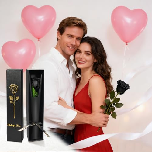 Miniatura 5 de Yamonic Rosa Eterna San Valentin Regalos Mujer, Rosa Preservada Con Tallo Regalo Cumpleaños Mujer, Flores Preservadas Regalos, Rosa Eterna Natural Preservada Regalo San Valentín Para Ella,Rosa Negra