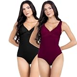 Maiô Body Feminino Chapa Barriga Kit 2 Unidades Com Forro Interno Bojo Removível Modelo Transpassado Alta Sustentação (BR, Alfa, G, Regular, Kit Preto e Marsala)
