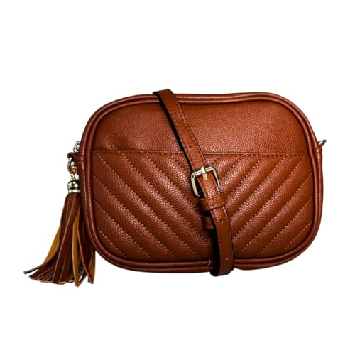 NGIL Women's Faux Leather Chevron Quilted Crossbody Bag Stylish Trendy Small Shoulder Lightweight Zippered Travel Purses