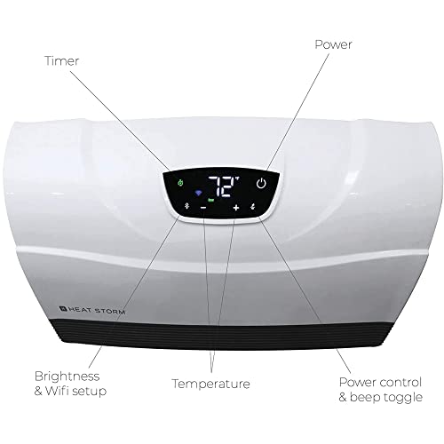 Heat Storm HS-1500-PHX-WIFI Infrared Heater - WiFi Wall-Mounted Space Heater with Attachable Feet and Remote Control, Energy Efficient 750-1500 Watts, White