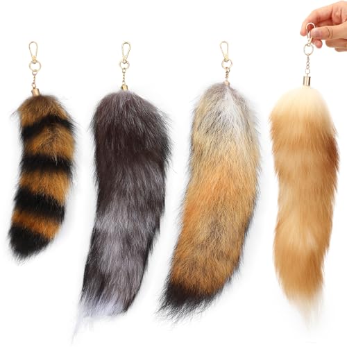 4PCS Faux Fur Tail Keychain Set with Therian Tails -