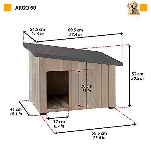 Ferplast Hundehütte kleine Hunde ARGO 60 aus FSC-Holz, Hundehaus Outdoor Wetterfest, Isolierende Kunststofffüße, 70 x 55 x h 52 cm.