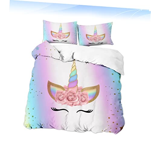 Housse de couette licorne avec 2 taies parure de lit polyester résistant et doux - 7