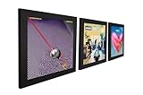 PLAY AND DISPLAY Art Vinyl Schallplattenrahmen 3er-Set – Für Single-Vinyl & LPs/Doppel-LP – 38×38 cm Schwarz, UV-Schutz, kratzfestes Acryl, einfache Wandmontage, Flip-Rahmen