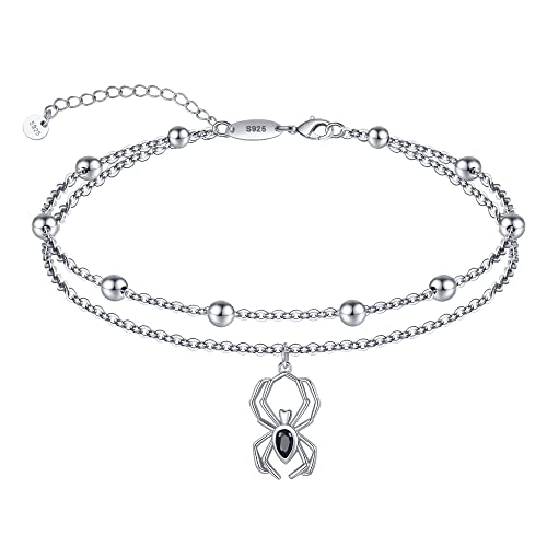 Image of CHIC & ARTSY Women Anklets S925 Sterling Silver Cute Animal Layered Anklet Bracelet Adjustable Multilayer Beach Anklet Bracelet Summer Foot Jewelry Cable Chain 10-11 Inches