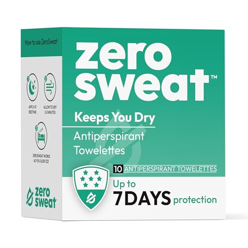 ZeroSweat Antiperspirant Wipes Deodorant | Clinical Strength Hyperhidrosis Treatment - Reduces Armpit Sweat - 10 Wipes New & Improved