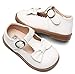 DADAWEN Girl's T-Strap School Uniform Dress Shoe Mary Jane Princess Flat Cream White US Size 8.5 M Toddler