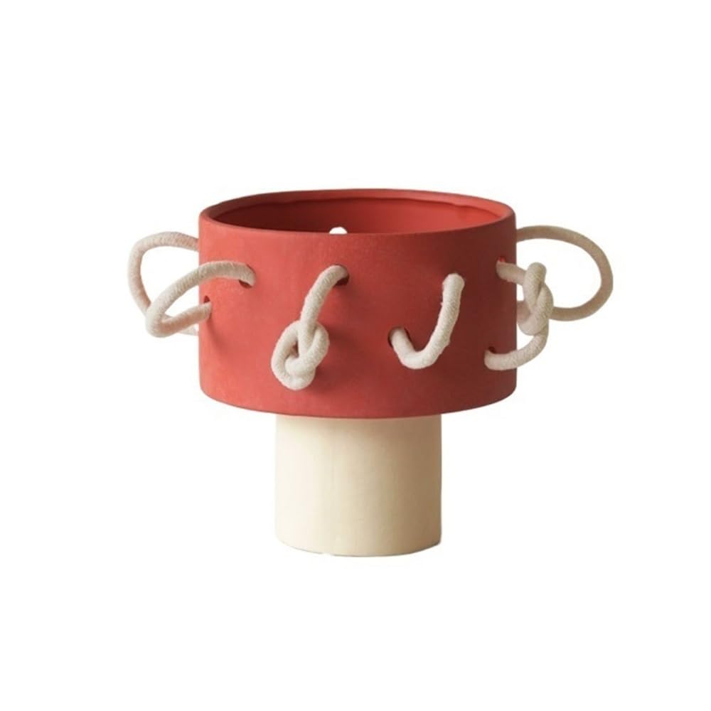 Farmhouse Decor Ceramic Flower Vase, Wide Mouth Ceramic Vase With Rope Decoration Hydroponic Fresh Flower Vessel Arranger, for Kitchen and Dining Shelf Decor