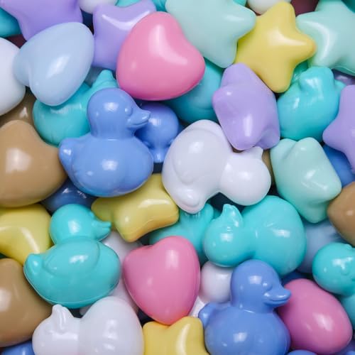 GOGOSO Ball Pits Balls Star Heart Duck Shapes Plastic Play Balls for Toddlers Kids Children, 100 pcs, Macaron Mix Colors