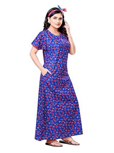 Image of PNAEONG Women's Printed Cotton Nighty, Gown Maxi - Free Size Watermelon, Blue