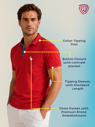 Image of Lux Cozi Men's T-Shirt with Chest Pocket | Polo T-Shirt for Man | Plain Casual Stylish | Half Sleeve| Cotton Blend Collar Polo T-Shirts for Men