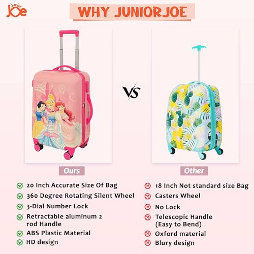 Image of JUNIOR JOE Polycarbonate 24 Inch Kids Suitcase With 4 Wheel Travel Trolley Bag (4 Day Trip, Pink (Large - 24 Inch), hard, Spinner)