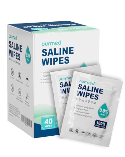 Ourmed Saline Wipes 40 Count Sterile Unscented Gentle Cotton Wipes for Baby & Kids Eye Nose Face Care Hypoallergenic for Sensitive Skin Piercing Aftercare & Wound Cleansing