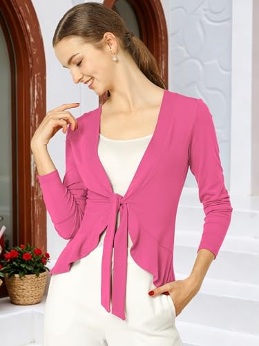 Image of Allegra K Women's Tie Front Cardigan Dressy Casual Cardigan Draped Ruffle Shrugs for Women Dresses