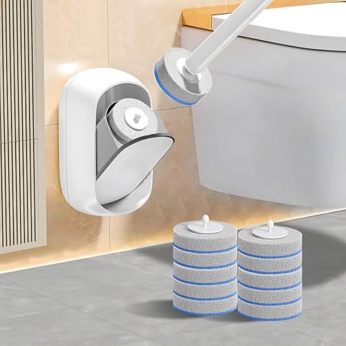Image of Disposable Toilet Brush Wand, Wall Mounted Toilet Cleaner Kit with Holder, for Bathroom Cleaning (Toilet Brush + 12 Brush Heads)
