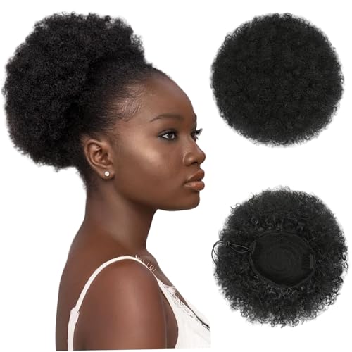 Cola de caballo afro para mujeres negras, cola de caballo con cordón afro puff, soplo de moño rizado de 8 pulgadas para mujeres negras, extensiones cortas rizadas naturales postizos