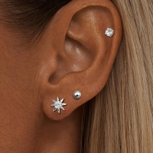 8 Pairs 925 Sterling Silver Hypoallergenic Earrings Set for Multiple Piercing Dainty 14K Gold Plated Stud Huggie Small Earrings for Women Trendy Cute Earring Stacks for Sensitive Ears Jewelry Gift3