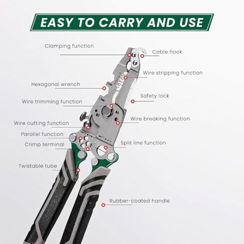 Image of Serplex Folding Wire Cutter 18 in 1 Multifunctional Wire Stripper Crimping Tool Carbon Steel Folding Handle Design Portable Wire Cutter Crimper Wire Stripper for Electrician