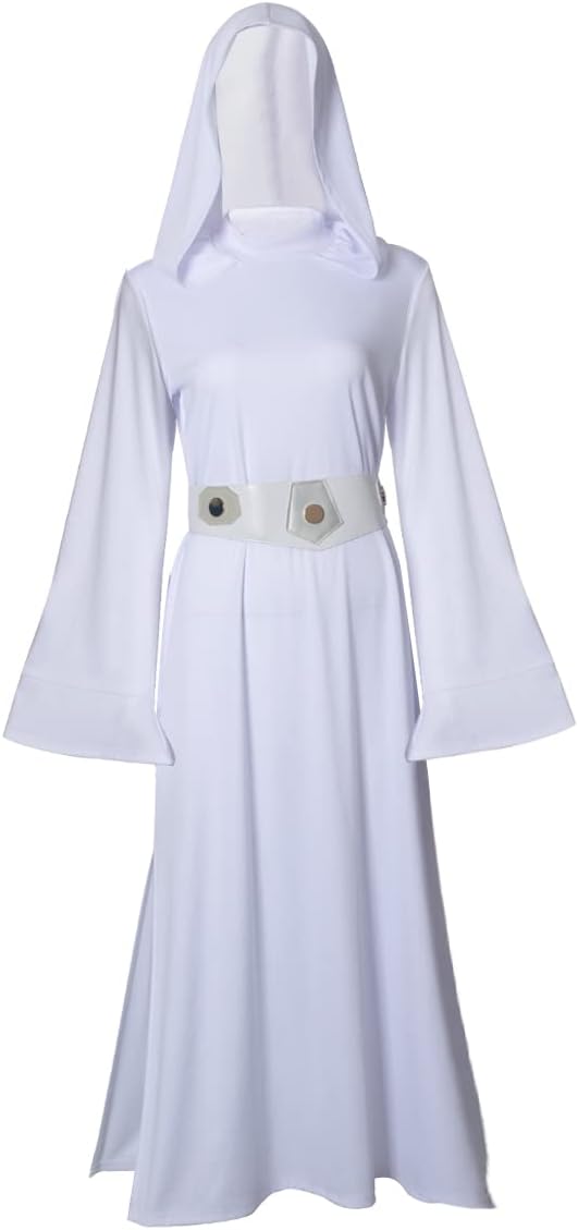 COSMAKER Womens Leia Costume Long Hooded Princess Dress Halloween Tunic Robe with Belt