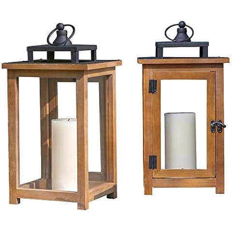 Set of 2-14.5" High Indoor Outdoor Decorative Clear Glass Candle Lanterns Light Hanging/Holder - No Candles Included Cover