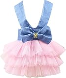 ChezAbbey Pet Costume Ballet Halter Bowknot Princess Denim Tutu Tulle Skirt Wedding Dress Outfits Ap