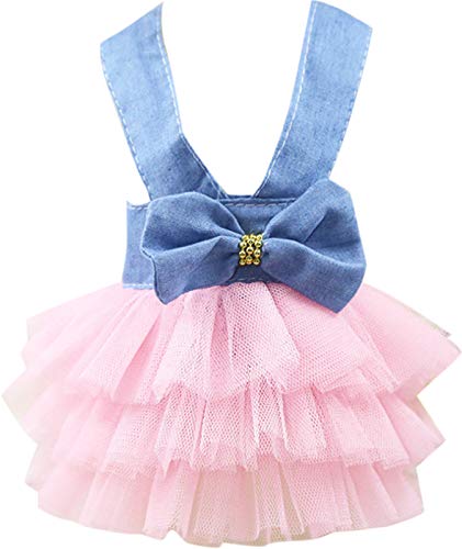 Chezabbey Pet Costume Ballet Halter Bowknot Princess Denim Tutu Tulle Skirt Wedding Dress Outfits Apparel Summer Clothes Puppy Shirt For Small Medium Large Cats Kitty Dog Girls Pin S #TOP23