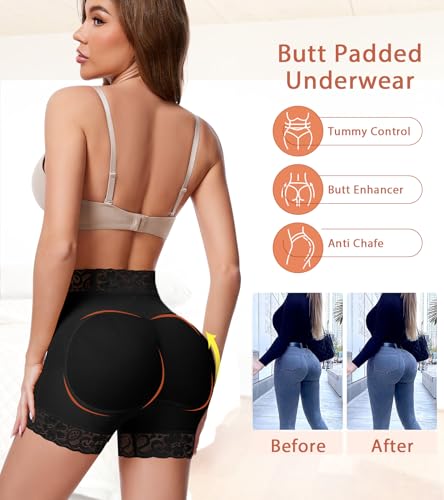 Image of Padded Underwear for Women Butt Pads Shapewear Shorts Booty Padding Lace Panties Butt Lifter Hip Enhancer