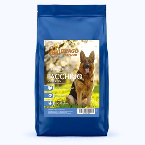 Drago Petfood Pienso para perro adulto pavo con arroz, 27% pavo, hipoalergénico, soporte para sistema inmunológico