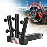 Heavy Duty Three Hitch Flag Holder, Trailer Hitch Flag Pole Holder, Fits 2' Trailer Receivers, Universal Hitch Flag Pole Holder Kit with Cars, Trucks, SUV, Pickups, Campers & Trailers