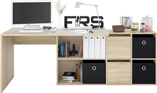 Escritorio Multiposición Reversible, Mesa Estudio, Mesa PC, Modelo Adapta XL, Acabado Roble Canadian