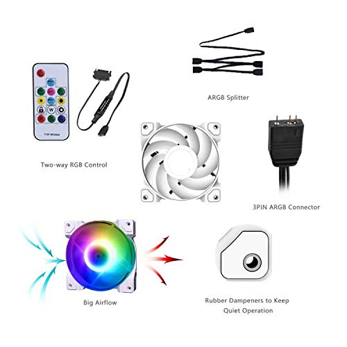 ID-COOLING DF-12025-ARGB Trio Snow Case Fan CPU Cooling Fan Addressable RGB Case Fan 5V ARGB MB Aura Sync PWM Fan for CPU Cooler/Raidator/PC Chassis (Remote Control Included)