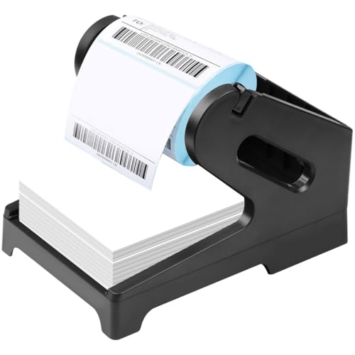 wkao Black Printer Label Rack, Label Holder, Plastic Thermal Label Stand, Space Saving Roll and Fan-Fold Label Holder, Desktop Printer Accessory for Home Office