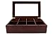 The Bamboo Leaf Wooden Tea Box Storage Chest, 8 Compartments w/Glass Window (Cherrywood)