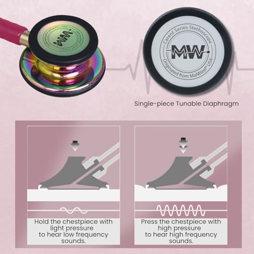 Image of MaiWieel-Classic Monitoring Stethoscope Professional Dual Head Raspberry Stethoscopes For Nurse,Doctor,Vet,Home Medical,EMT,Double-Sided Stainless Chestpiece,Flexible Tubing & Soft Sealing Eartips (Rainbow-Raspberry)
