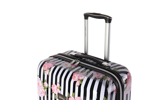 Image of Betsey Johnson Luggage Hardside 3 Piece Set Suitcase With Spinner Wheels (20 inch 26 inch 30 inch) (One Size, Flamingo Strut), Stripe Roses, Bj0001